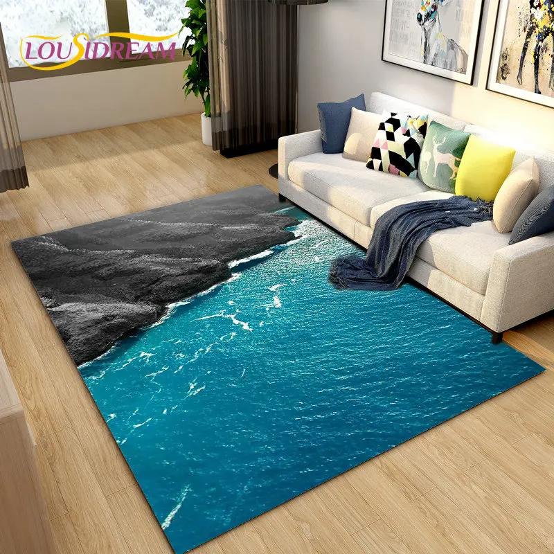 3D Ocean Seawater Beach Water Scenery Area Rug,Carpet Rug for Living Room Bedroom Sofa Doormat Decoration,Kid Non-slip Floor Mat