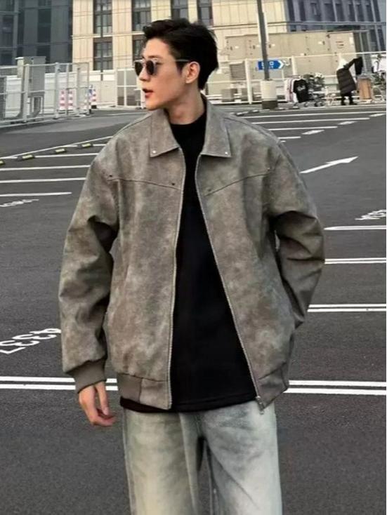 Men's American Retro Suede Lapel Jacket - Thickened, Cropped Leather Outerwear for Autumn/Winter Casual Wear