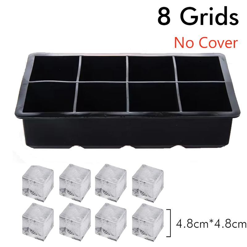 Ice Cube Tray Silicone Ice Mold Large Ice Cube Mold Square Ice Cube Maker Ice Cube Tray 4/6/8 Grid for Whiskey Cocktail Ice Mold