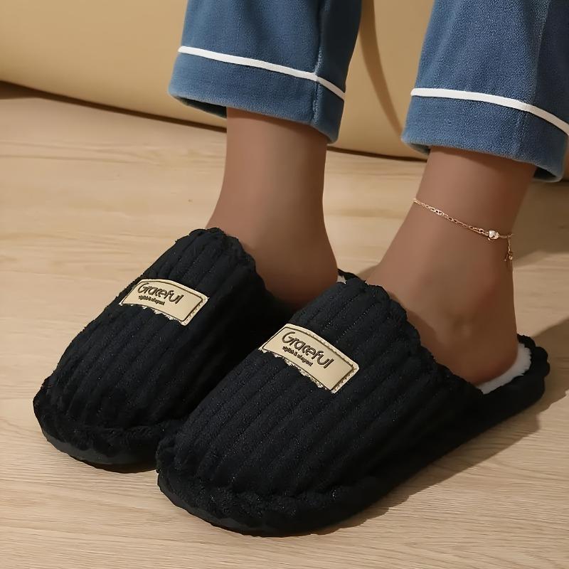 Cozy & Elegant Women's & Men's Winter Slippers • Plush Soft Lining & Thickened EVA Sole • Slip-On House Shoes with Golden Strap Design (/White)