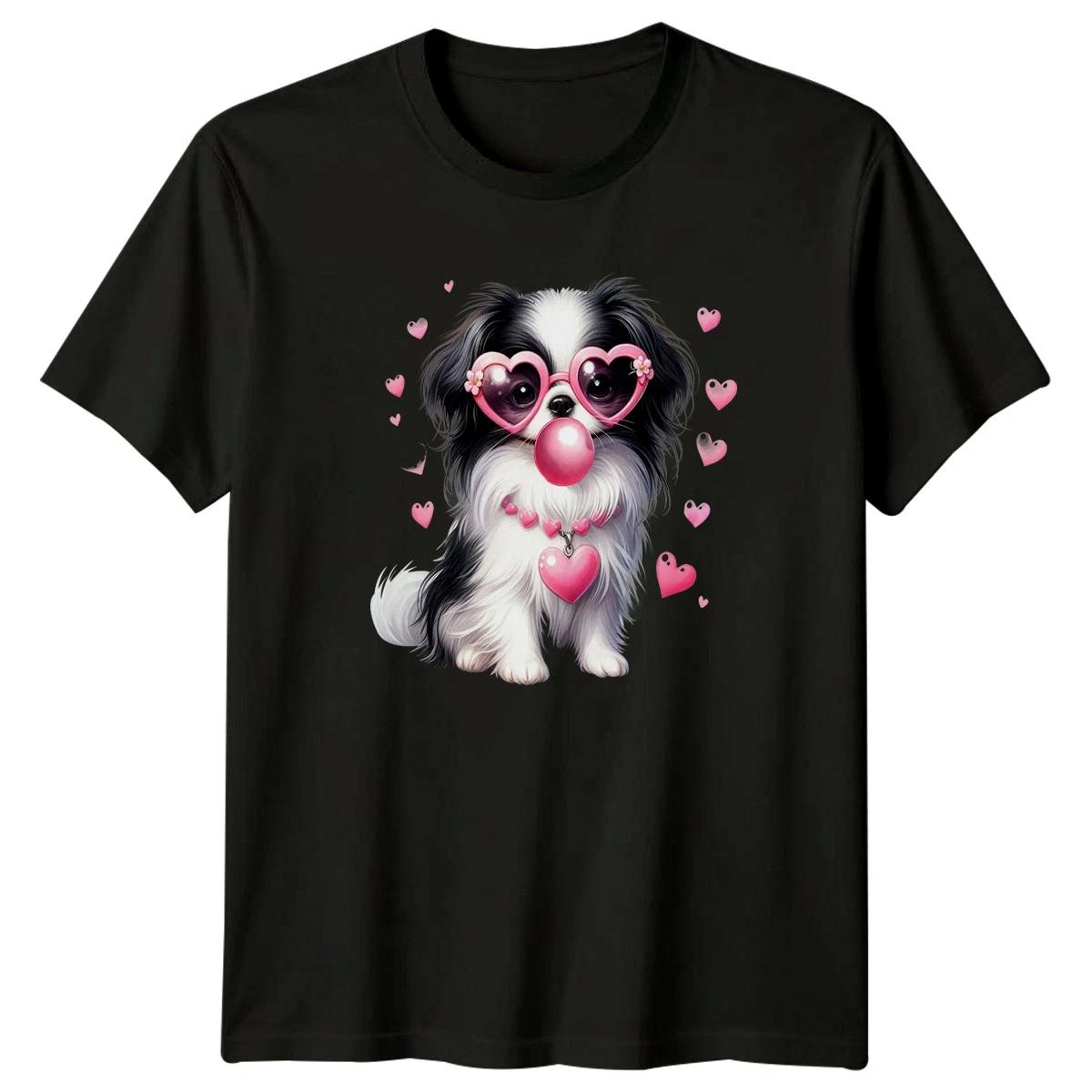 Playful Dog Bubblegum Hearts Sunglasses Dogs Animals Mens T-Shirt Womens Tee XXXL
