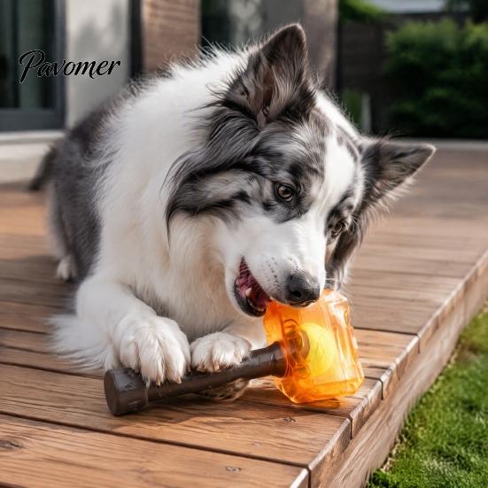 Pet Parent Games Interactive Squeaky Hammer Dog Toy with Built-in Tennis Ball for Medium And Large Dogs, Enrichment Toys Sound Making Puppy