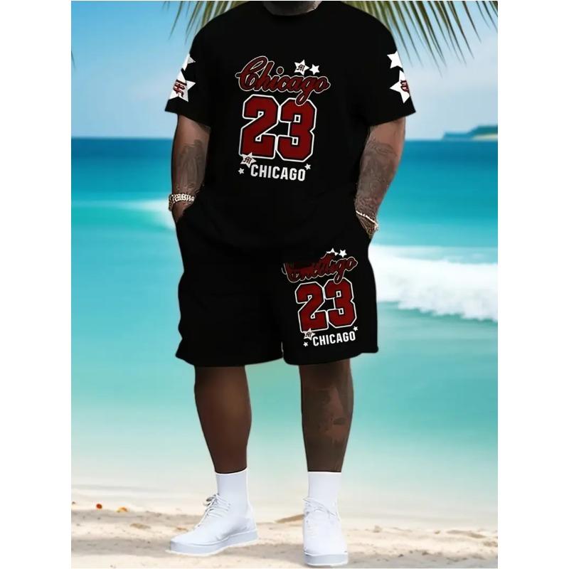 

Летняя модная свободная спортивная одежда с алфавитно-цифровым принтом для мужчин больших размеров, повседневная удобная спортивная одежда из двух предметов S