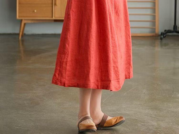 Japanese Women's Loose-Fit Cotton & Linen Irregular Hem Dress