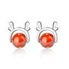 Garnet Reindeer Antler Studs: Festive Korean-Style Earrings for Women and Students