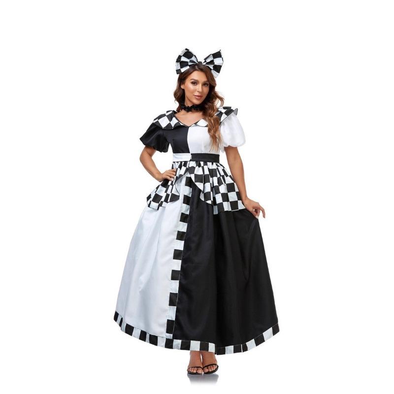 Halloween Alice in Wonderland Queen, Alice Clock, Black and White Checked Dress