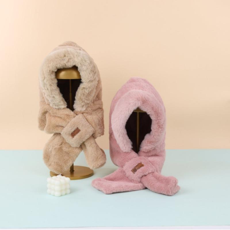 Plush hat women's new winter plush thickened warm bag head hat neck scarf hat integrated