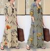 Womens Casual Loose Long Sleeve Pocket Button Shirt  Print Dress