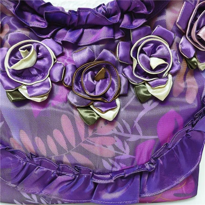 WTEMPO Duża pojemność pojedyncze torby na ramię damskie ręcznie robione torebki kwiatowe torby etniczne Hanfu torby z jedwabiu