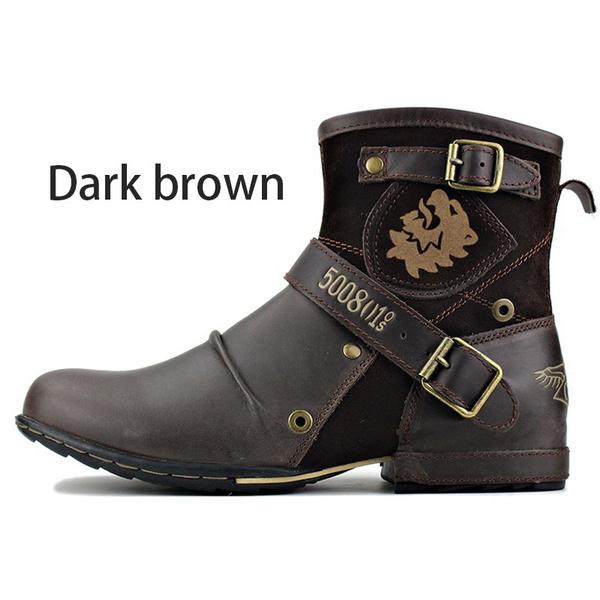 Модные мужские уличные ботильоны, винтажные ботинки, дышащие мужские мотоциклетные ботинки, модная обувь, кожаные ботинки большого размера 48 коричневый