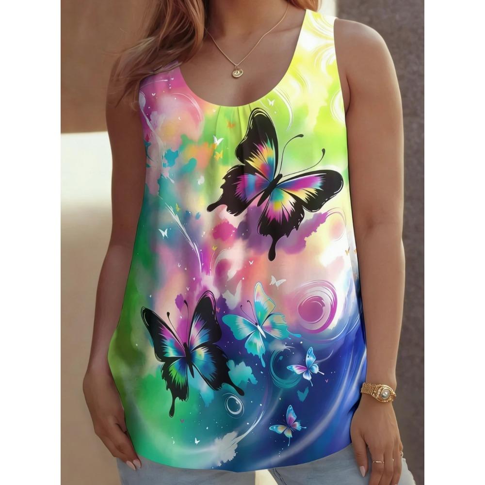Summer Women's Large Size 3D Printing Flower Vest Loose Fashionable Comfortable Soft Breathable O Neck Sleeveless Vest