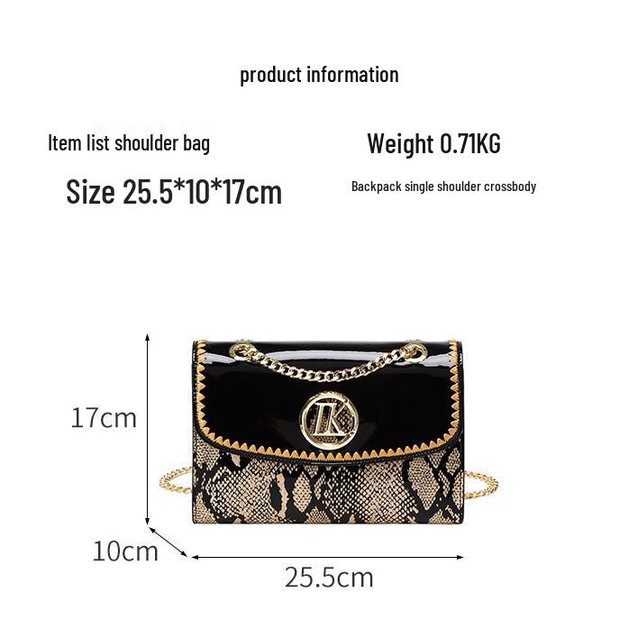 Snake Print Patent Leather Chain Shoulder Bag
