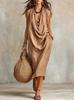 2026 European-American Women's Casual Loose Cotton Linen Swing Neck Dress