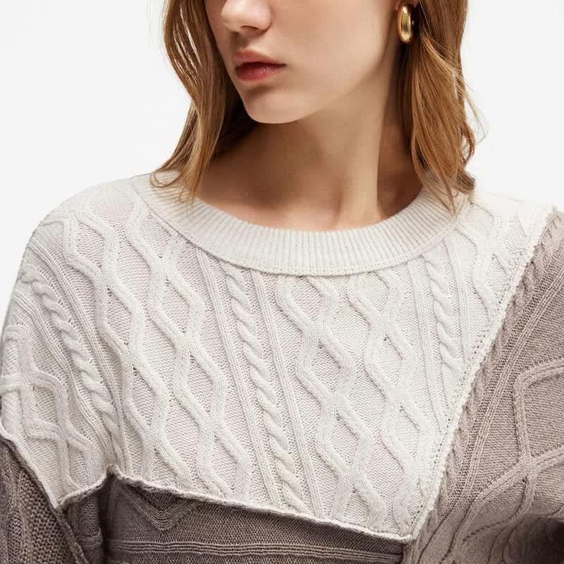ONLY Women's Autumn 2026 Retro Color Block Cable Knit Sweater