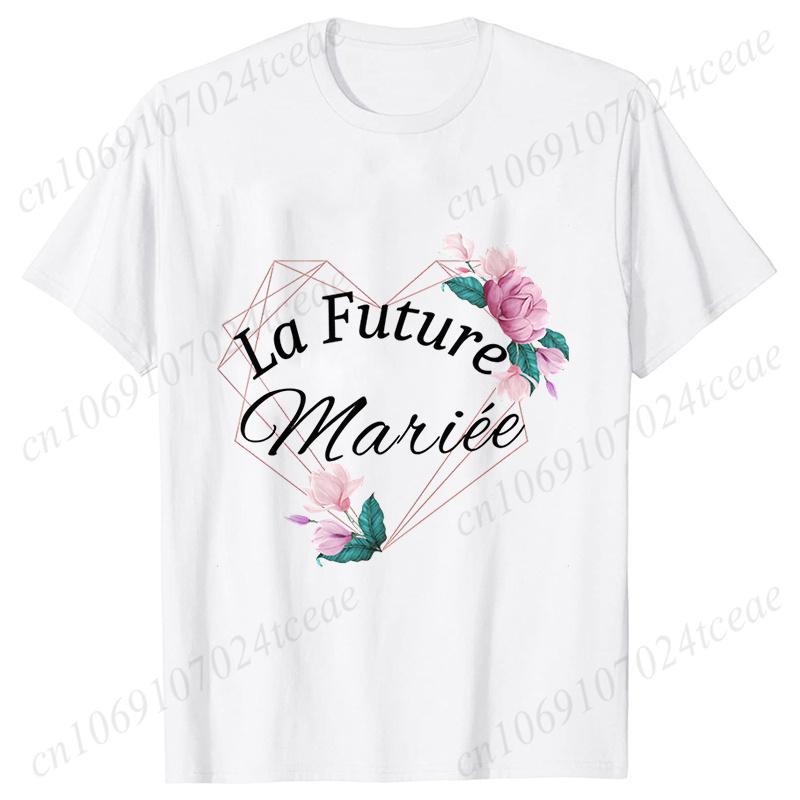 French Team Bride Squad T-shirt Flower Graphic Bridal Shower Wedding Tops Women Bachelorette EVJF Party Blouses Bridesmaid Tees
