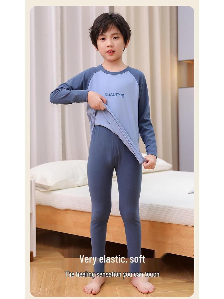 Kids' Raglan Color Block Long Sleeve Pajama Set - Autumn/Winter Warm Underwear for Boys & Girls