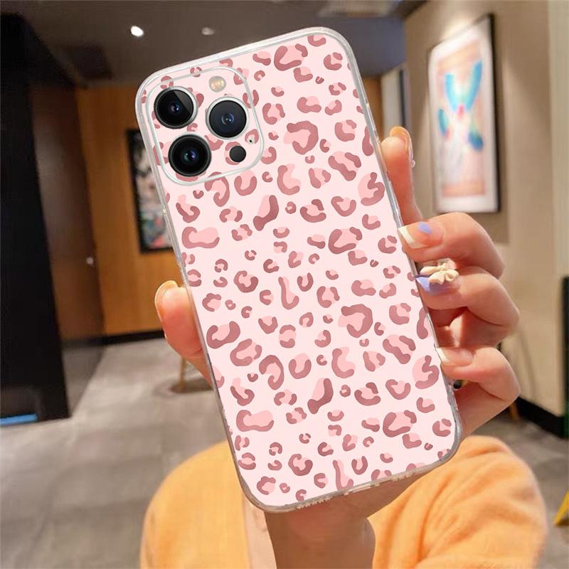 

Phone Case Carcasa Funda For iPhone 16 15 13 14 11 12 Pro Max 16 14 12 13 Pro 15 Plus 16E Pink leopard Animal Print Case iphone 12ProMax