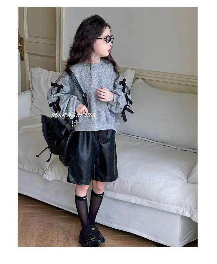Felpa con fiocco in stile coreano per bambine - 2024 Top casual a maniche lunghe per bambini di taglia media e grande