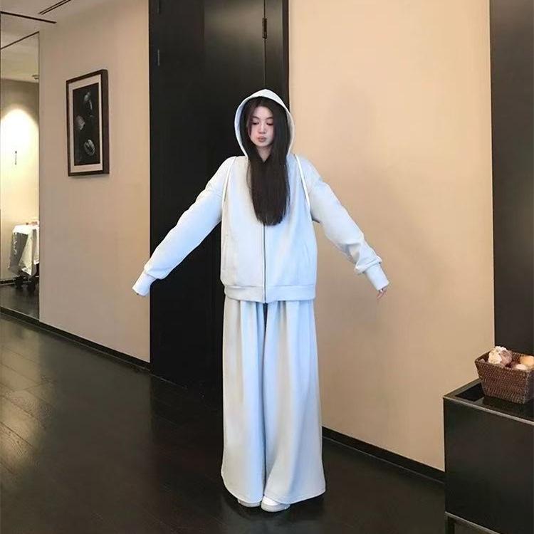 

Женский осенне-зимний высококлассный повседневный спортивный костюм: Свитшот, кардиган и брюки широкого кроя. XL