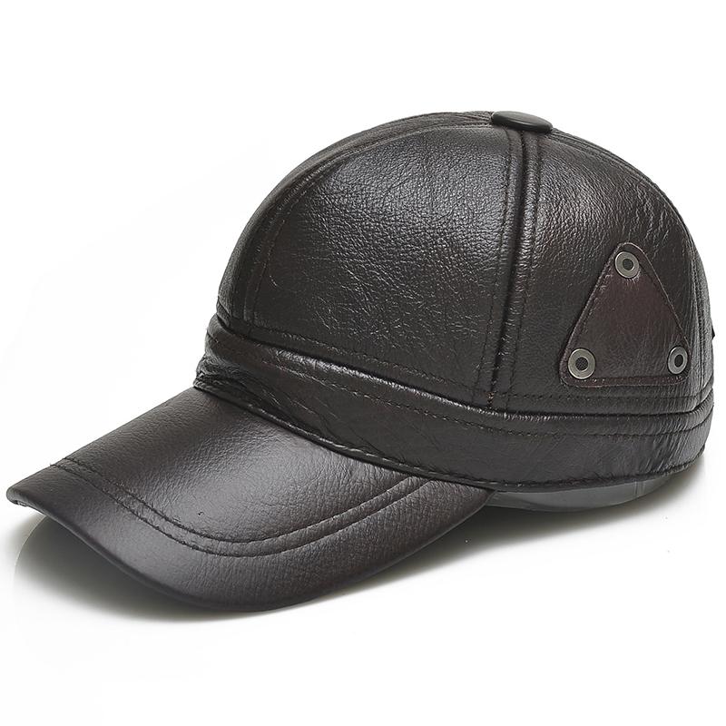 New Style Men Brown Cow Leather Baseball Outdoor Real Leather Retro Hat Adjustable Real Cowhide Leather Baseball Cap Adjustable