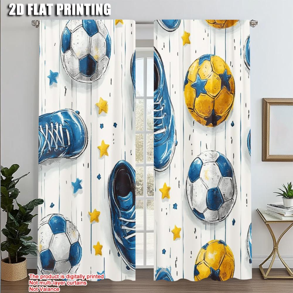 2pcs, Popular Curtain Panels 2D print Sneaker & Soccer Ball Durable 100% Polyester Fabric (without rod) Decorations Inside Use