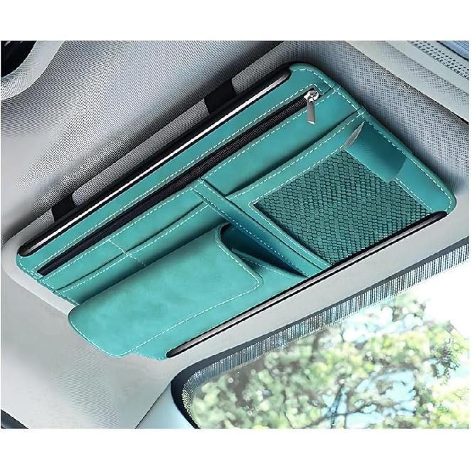 Car Sun Visor Organizer, Soft Leather Surface Eyeglasses Note Card Holder Car Storage Bag, Scratch-Resistant Waterproof Auto Sunshade Organizer Bag,