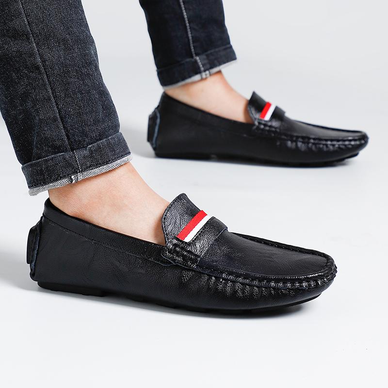 Fashion Fashion Men Leather Bean Shoes Flats Casual Loafers Large Size 38-47 Korean Style Outdoor Non-slip Leather Driving Shoes Shoes