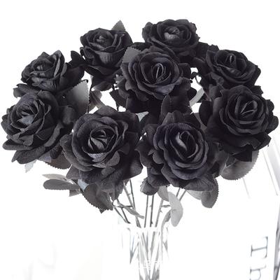 Schwarze Seide Künstliche Rose Blume Halloween Gotische Blumen Hochzeit Hausparty Künstliche Blume Dekor Hausparty Zubehör