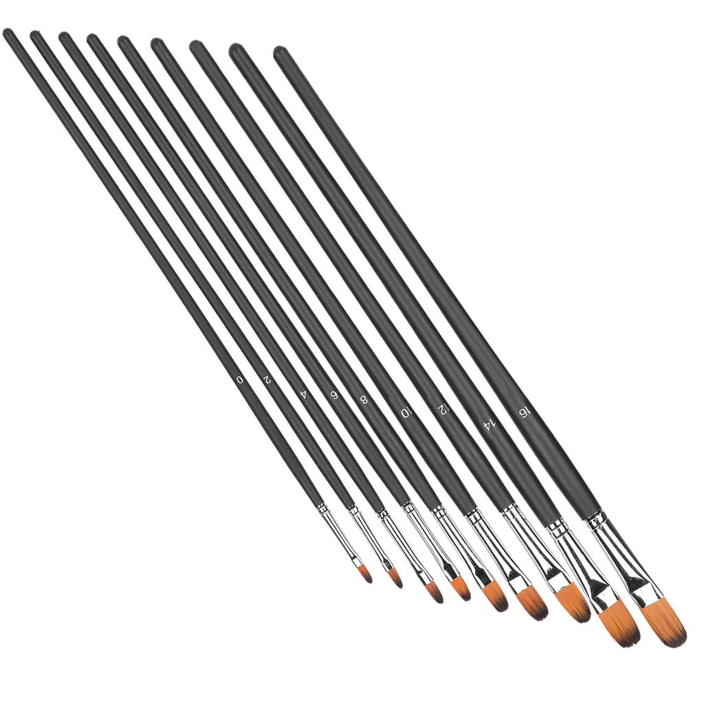 9Pcs Painting Brush Long Rod Nylon Gouache Watercolor Oil Acrylic Artist Paint Tools Black