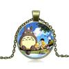 Time Gem Cute Totoro Pattern Round Glass Alloy Pendant Necklace