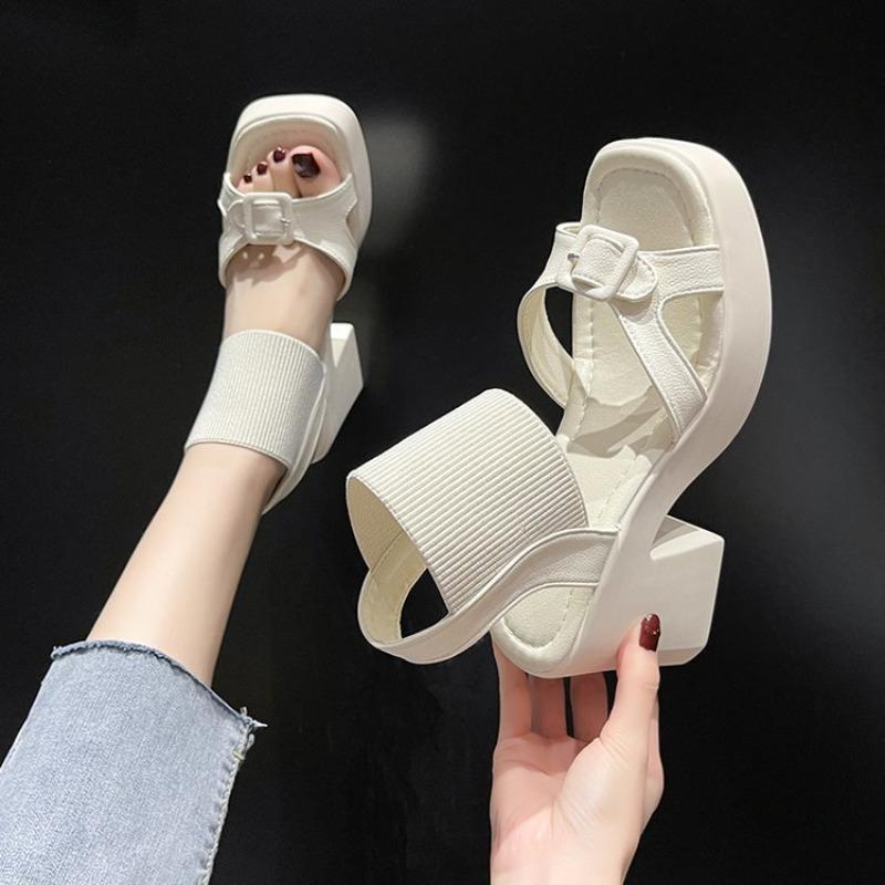 Fashion Shoes for Women 2025 High Quality Elastic Band Women's Platform Sandals Summer Dress Sandals Woman Heeled Sandals