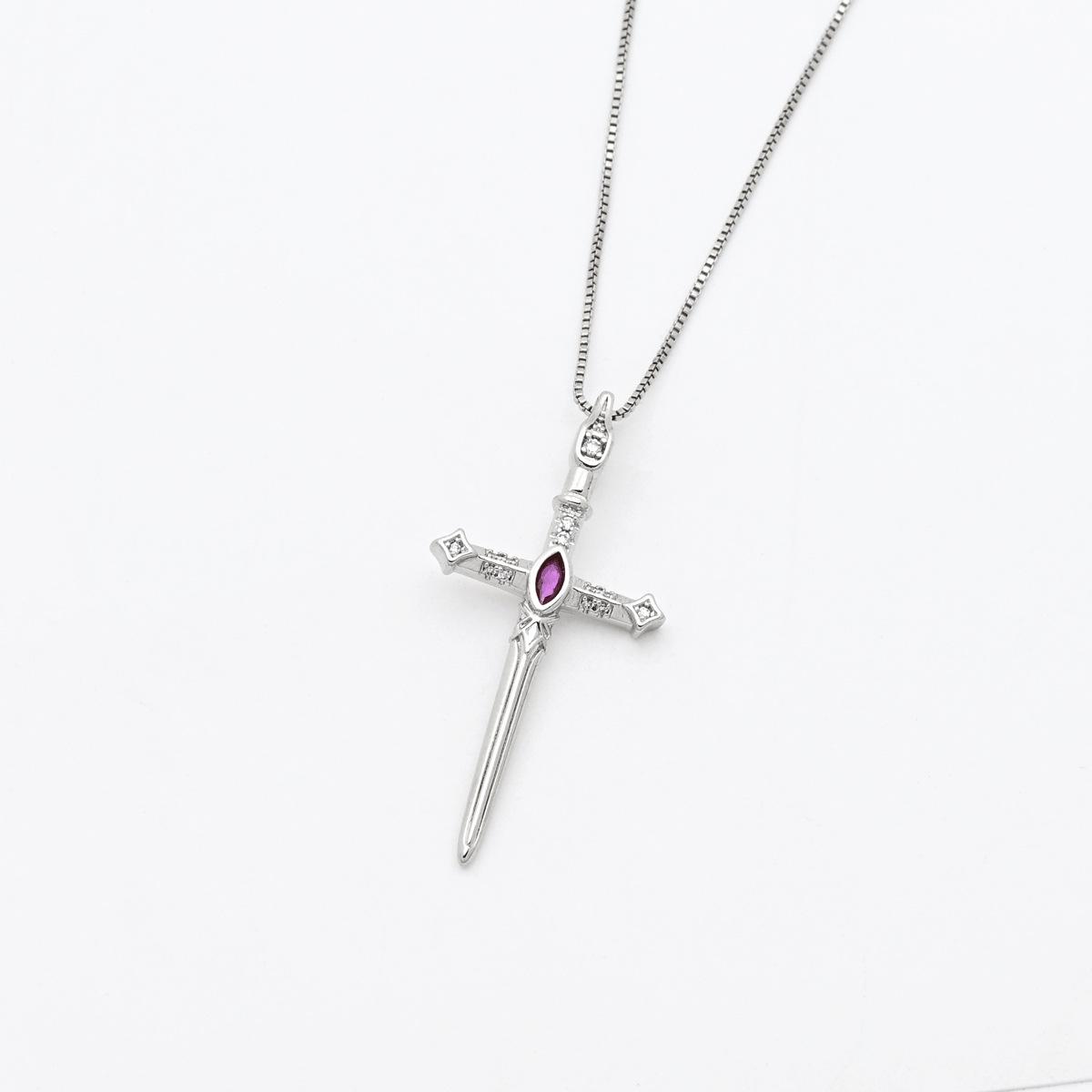 Colored Zirconia Cross Peach Wood Sword Pendant Necklace for Women Pendant Only