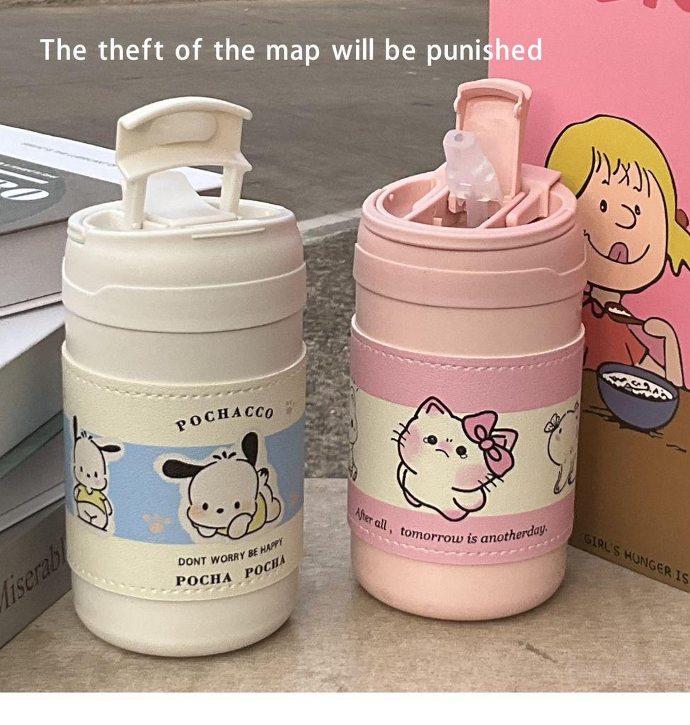 Isolierbecher aus Edelstahl mit großem Fassungsvermögen und Strohhalm - Niedliches Welpendesign für Mädchen und Studenten, tragbar und stilvoll.