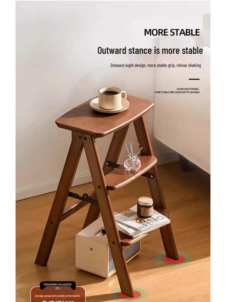 Multifunctional Folding Step Stool: Two-Step Ladder & Storage Rack for Kitchen & Bar