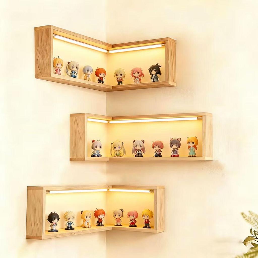 90° Solid Wood Corner Shelf - Decorative Bookshelf & Toy Display Organizer