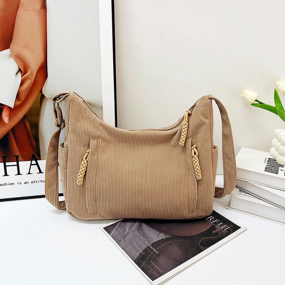 Women Corduroy Large Capacity Stylish Crossbody Bag Adjustable Strap Tote Handbag Trendy Satchel Bag Outdoor Travel Bag