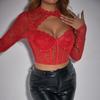 Sexy Lace Hollow Out Long Sleeve Fitted Top With Flower Pattern A1299