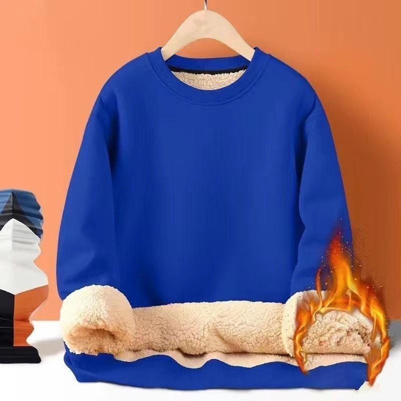 2024-6 autumn and winter new men's solid color round neck lamb wool thermal casual sweater men's coat
