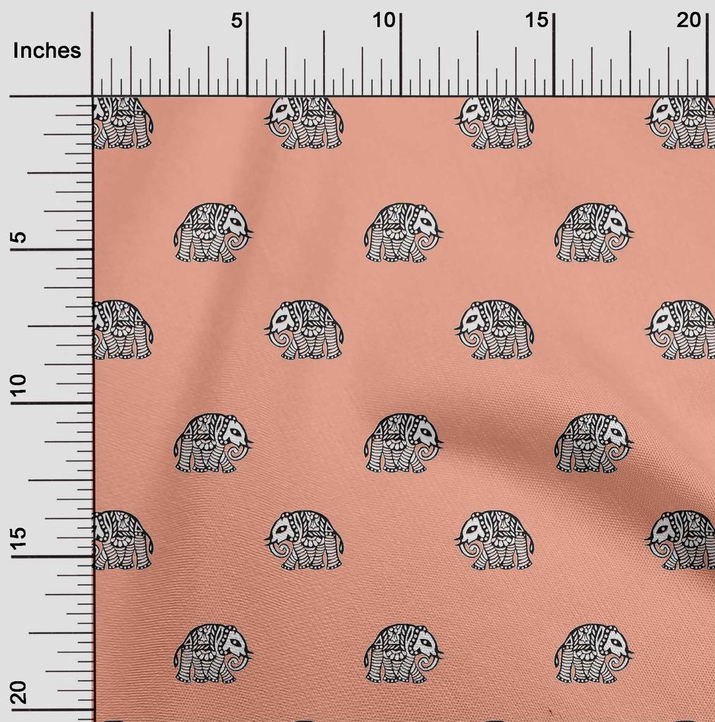 oneOone Cotton Flex Fabric Elephant Block Printed Craft Fabric BTY 40 Inch