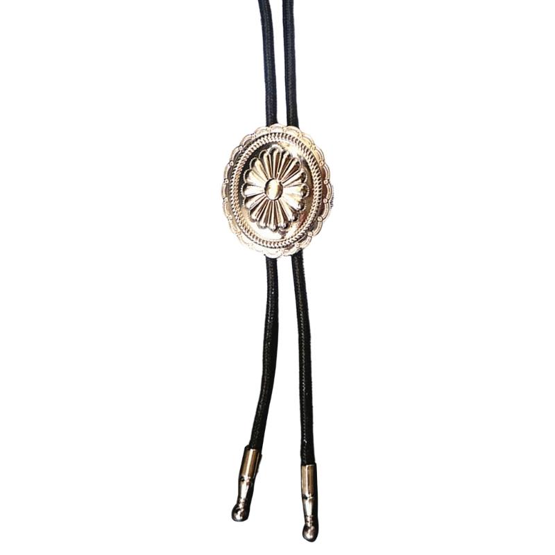 Men Women Vintage Bolo Tie Metal Flower Jewelry Cowboy Braided Rope Necktie Western Necklace with Feathered Pendant