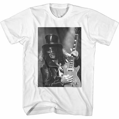 Nuova T-shirt Bianca da Adulto con Slash B&W e Chitarra