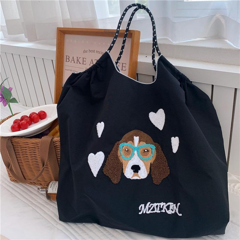 

Women s Embroidered Shopping Bag Handbag Oxford Cloth Bag Large Capacity Nylon Crossbody Foldable Portable Shoulder Bag M