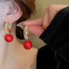 Elegant Red Pearl Zirconia Stud Earrings with Versatile Design