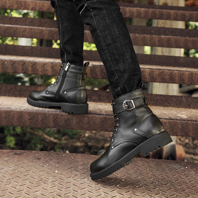 Fashion 2024 New Men's Genuine Leather Shoes Lace-Up Warm Winter Boots Top Quality High Top Boots Fashion Men's Motorcycle Ankle Boots