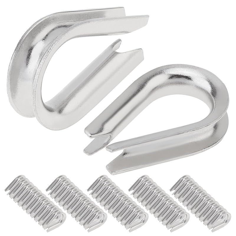 50Pcs M5 Wire Rope Thimbles 3/16", Stainless Steel Thimble for Diameter Cable Rigging, Clothesline, Rope Hardware Fittings