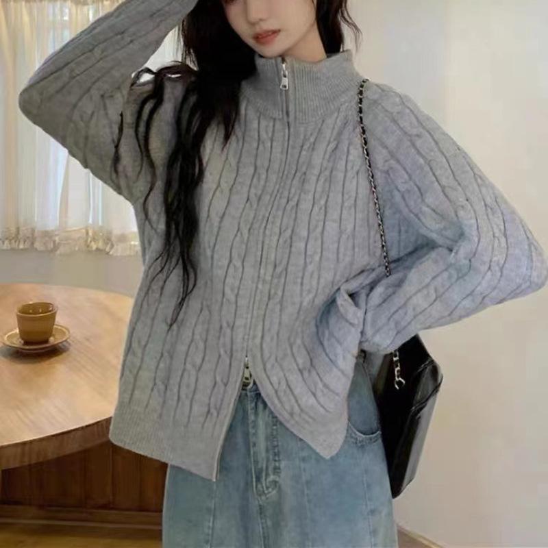 Lazy Wind Turtleneck Twist Zipper Sweater Cardigan Jacket Women's 2025 Autumn and Winter Loose Outer Wear Stand-up Neck Knitted Sweater