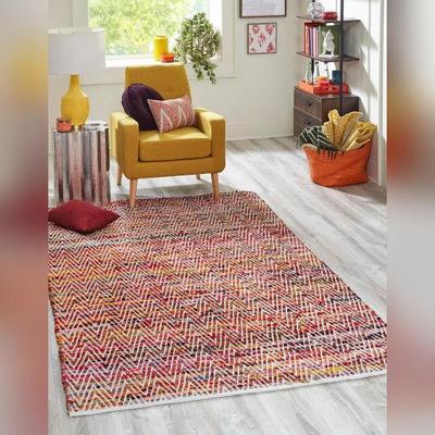 Aizza Trends Indian Handmade Braided Multi Chindi Cotton Area Rug- Jute Rug- Dining Room- Living Room
