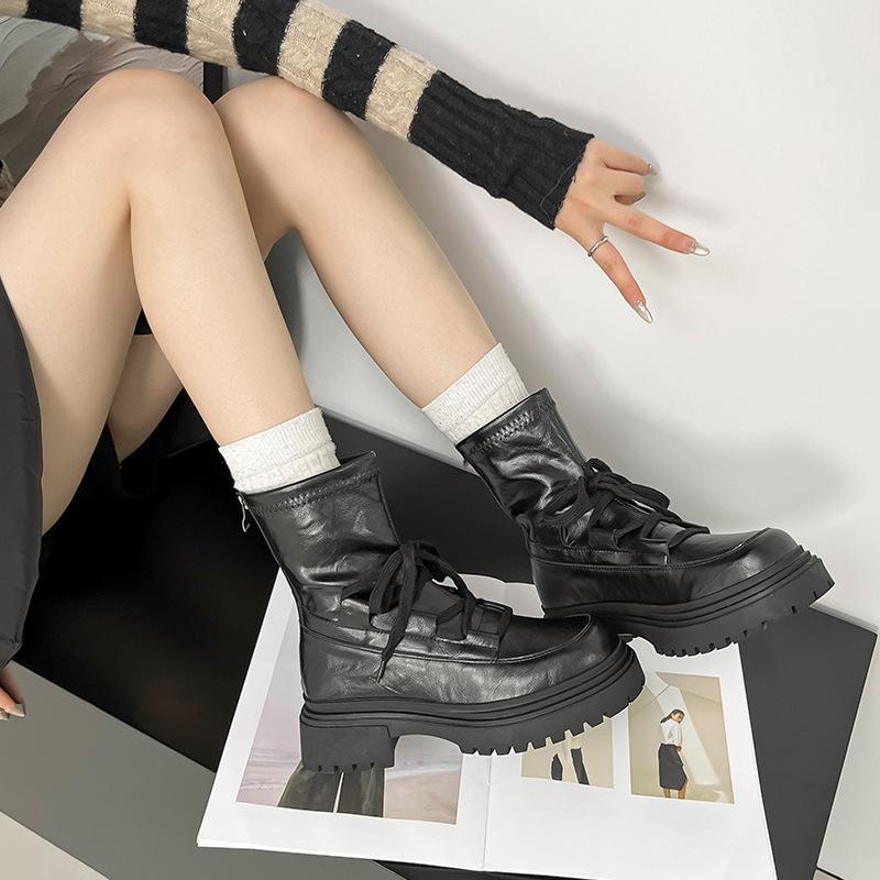 

Женские ботинки мартин на платформе 2025 осень и зима новые ботильоны на шнуровке британский стиль коричневые ботинки майяр женские 40 чёрный