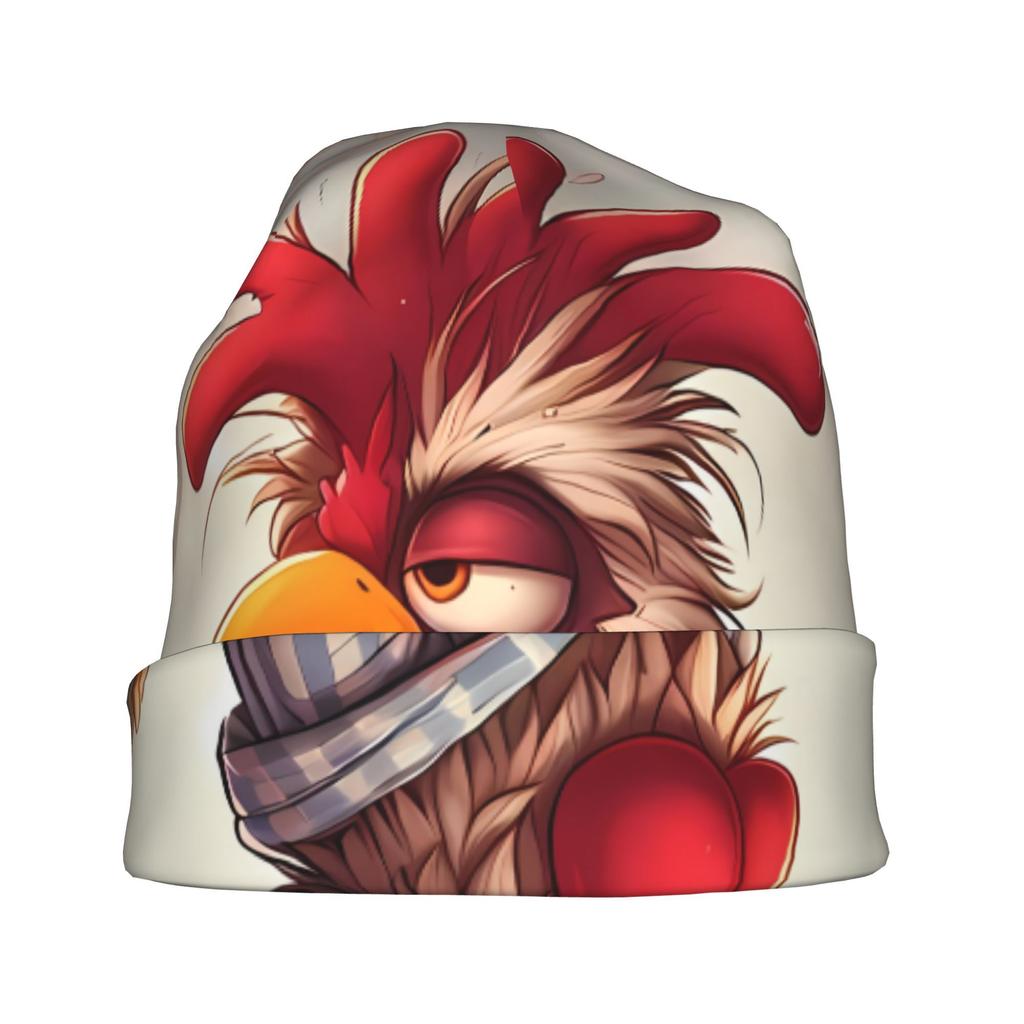 2D Flat Printing Chicken Drinking Coffee Pattern Classic Knit Hat for Adults Available in Versatile Tones Ideal for Subtle Styling During Cool Days Or