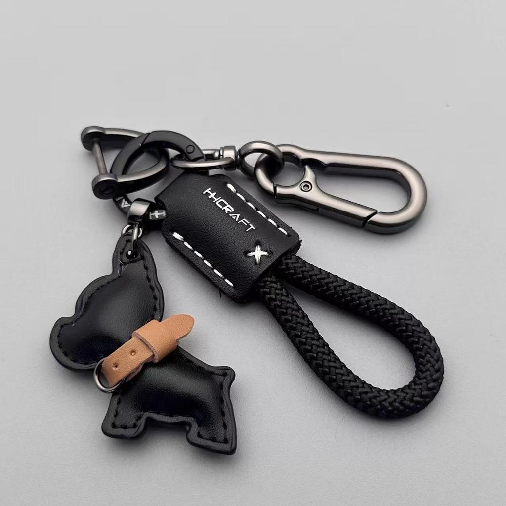 French Bulldog Real Leather Puppy Keychain with Apple Pendant - Wedding Toss Gift
